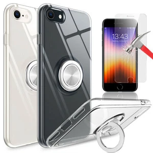 For iPhone SE 3 2022/2 2020/8/7 Clear Case Ring Kickstand Cover/Screen Protector - Zdjęcie 1 z 19