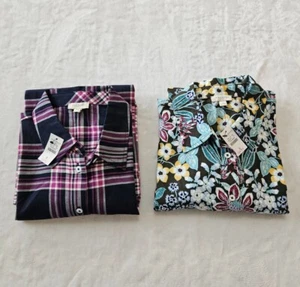 Set bestehend aus 2 NEUEN Talbots Button-Down Damen Langarmhemden kariert Blumenmuster Small S - Bild 1 von 12