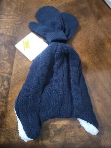 Starting Out Baby Navy Blue Cap Cable Knit Faux Sherpa with Mittens One Size - Picture 1 of 4