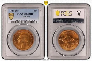 Australia 1950 M KGVI Penny PCGS MS64RD Superb Choice Unc Red #7519 - Picture 1 of 1