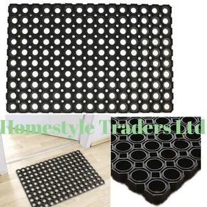 2 x schwarze Gummi Fußmatte 60 x 40 cm wasserdicht rutschfest Willkommen Matte schneidbar - Bild 1 von 1