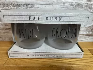 Rae Dunn By Enchante Accessories BRIDE AND GROOM Wine Glasses NEW IN BOX - Picture 1 of 7