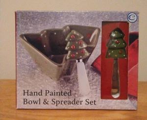 CIB Christmas Tree Hand Painted Bowl & Spreader - Picture 1 of 6