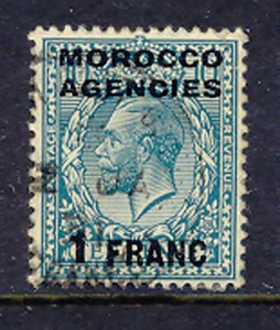 MOROCCO AGENCIES 1917 George V 1 Franc on 10 D. turquoise-blue VFU VARIETY - Picture 1 of 1