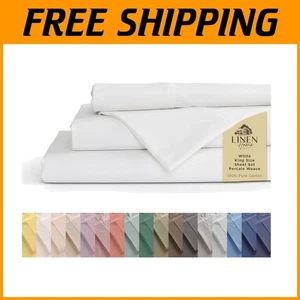 Crisp 100% Cotton Percale King Sheets Set - White - Picture 1 of 11