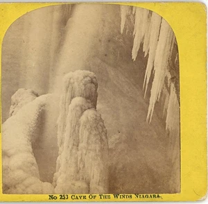 Höhle der Winde im Winter Niagarafälle J.J. Reilly Stereoview - Bild 1 von 3