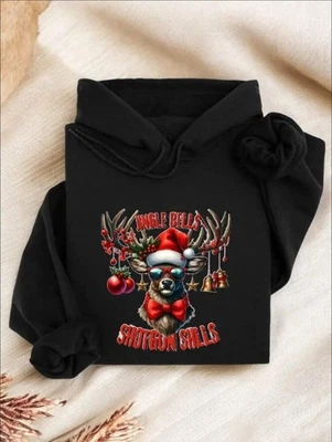 Jingle Bells Hoodie, Shotgun Shells Deer Hoodie, Deer Santa Hoodie, Xmas Gift Fo - Image 1 of 4