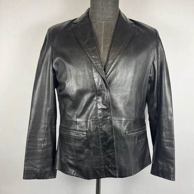 Chaqueta Blazer Mixit Mujer Talla 10 Negra Cuero Genuino Forrada Estilo Clásico Foto 1 de 4