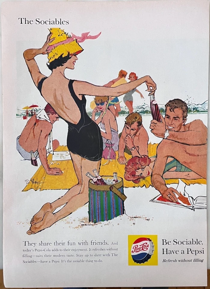 1959 magazine ads for Pepsi-Cola - The Sociables have a beach party with Pepsi - Image 1 of 1
