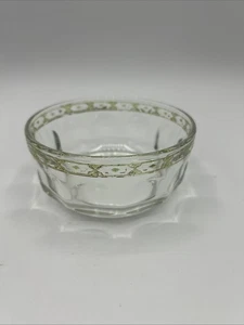 Vintage Culver Arcoroc France Bowl Gold Band Green Diamonds 4.25" diameter - Picture 1 of 9