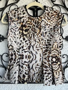 Zara Animal Print Faux Leather Trim Peplum Hem Top - Size Small - Multicolored - Picture 1 of 6