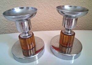 RAR!  3,5" HOHE FARBERWARE ART DECO BAKELIT & CHROM KERZENSTÄNDER - BROOKLYN - Bild 1 von 6