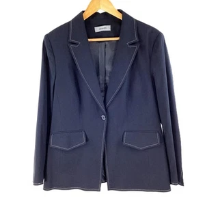 Amaranto Navy with White Contrast Piping Single Button Blazer Jacket UK 16 - Picture 1 of 5