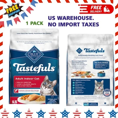 Receta de salmón y arroz integral Blue Tastefuls alimento seco natural para gatos adultos 15 libras Foto 1 de 4