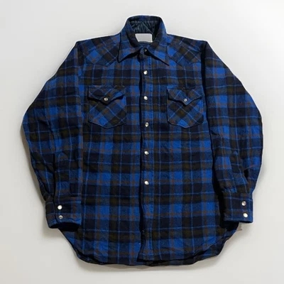 Pendleton High Grade Western Wear Wool Snap Shirt Quilted Lined Blue Plaid M - Image 1 of 4