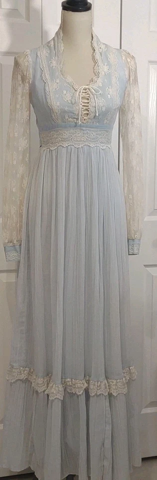 Vestido Gunne Sax S Francisco Polvo Azul Gasa Marfil Encaje Casa Princesa Talla 9 Foto 1 de 4
