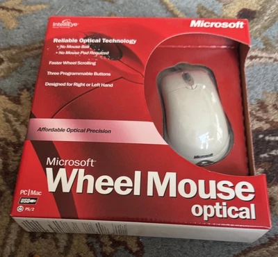 Vintage 2001 Microsoft Wheel Mouse Optical - White - Model X08-40764 New Sealed - Image 1 of 4