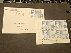 1955 Canada FDC - Girls - and MH Block of Stamps - Picture 1 of 2