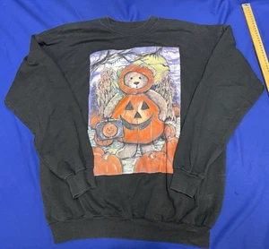 Vintage 90s Halloween Bear Pumpkin Sweatshirt XL AS Made in USA Trick or Treat - Picture 1 of 8