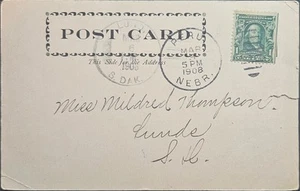 Lund South Dakota 3-bar Cancel As Receiver PC DPO 1903-1911 Lyman County - Picture 1 of 2