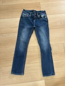 Fleur by Miss Me Women's Dark Wash Denim Jeans Size 26/2 Bootcut Distressed - Picture 1 of 7