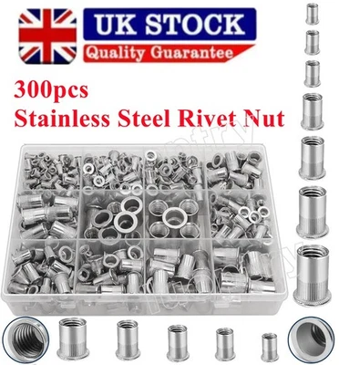 300Pcs Rivet Nuts Stainless Steel Heavy Duty Threaded Insert Nutsert Rivnuts Kit - Image 1 of 4