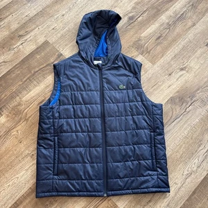 Lacoste Sport Gilet Mens Size 3XL Navy Blue Hooded Bodywarmer Puffer Vest - Picture 1 of 4