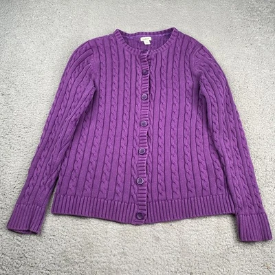 L.L. Bean Cardigan Sweater Womens Medium Purple Cable Knit Cotton Button Up - Image 1 of 4