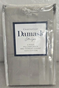 Charter Club Damast Streifen 2 Kissenbezüge 550 Fäden Baumwolle 20" x 40" Rauch - Bild 1 von 2
