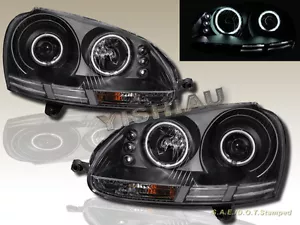 2006-2009 VW Rabbit GTI Jetta Dual CCFL Halo LED Projector Black Headlights - Foto 1 di 2