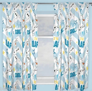 66"x54" VORHÄNGE DISNEY FROZEN OLAF COOL SCHNEEMANN STERNE BLAU WEISS GELB ZICKZACK - Bild 1 von 2