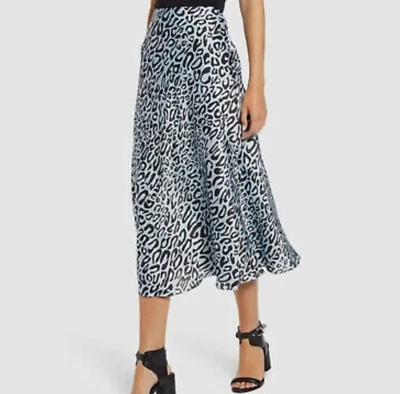 Falda Rebecca Minkoff Davis Azul Leopardo Negro Satinado Midi - Talla 6 Foto 1 de 4