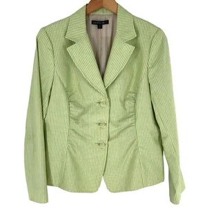 Lafayette 148 New York Cotton Linen Seersucker Blazer Light Green Size 12 - Picture 1 of 6