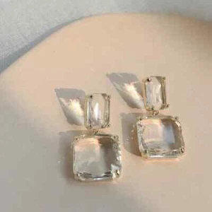 4ct Cushion/Radiant Lab-Created Diamond Drop Dangle Earring14K White Gold Plated - Picture 1 of 5