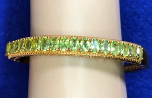 18k Gold Plated Peridot Bangle Bracelet Signed STS KARIS 7.5" 6x4mm Hinged 3191 - Picture 1 of 16