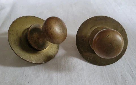 2 Vintage Solid Brass Drawer Knob Pulls with Backplates 1" Knob Diam (L1) Cover