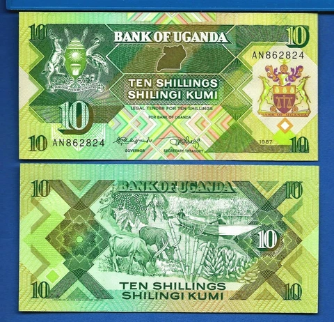 Uganda P-28 10 Shillings 1987 World Paper Money Currency Uncirculated Banknote Cover