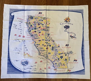 Vintage California State Tablecloth Souvenir Seal Landmarks Cotton 36 x 31 Map - Picture 1 of 24