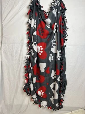 Hand Made Paw Print Hand Tied Double Sided Blanket Size 48" x 42" - Image 1 of 2