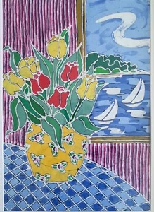 Terri Haugen original 3/12 lithograph on silk "Tulips" - Picture 1 of 12