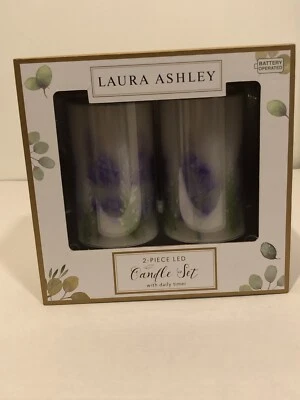 NEW Laura Ashley PAIR Candle Set Daily Timer LED Purple White Flower NOS - Image 1 of 3