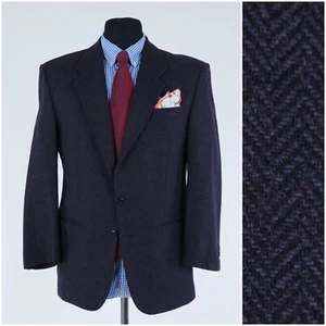 Mens Purple Herringbone Blazer 40S UK Size C&A Wool Sport Coat Jacket - Picture 1 of 11