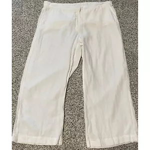 Chico's 100% Linen Cropped Capri Pants White Wide Leg Side Pockets Size 3 - Picture 1 of 4