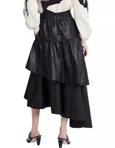 Aje Skirt Size AU 8 US 4 Black Idyllic Vegan Leather Asymmetrical Tiered - Picture 1 of 14