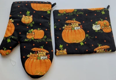 Otoño Otoño Halloween Horno Guante Bache Calabaza Gatos Lunares Hojas Foto 1 de 2