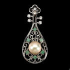 Naural Round Emerald 1.5mm Pearl Gemstone 925 Sterling Silver Jewelry Brooch