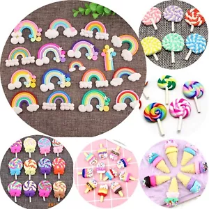 10 cabujones de arcilla de polímero de colores mixtos varios piruletas helado arco iris espalda plana - Imagen 1 de 15