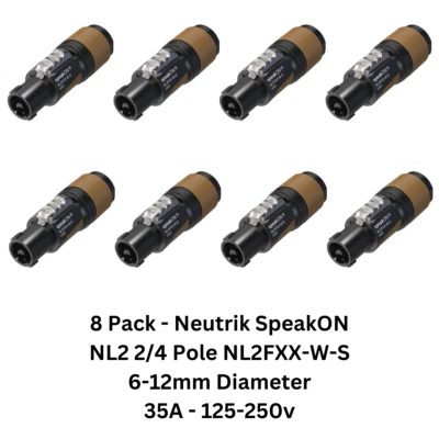 8x Pack Neutrik SpeakON NL2 4 Pole NL2FXX-W-S for Speakers - Image 1 of 4