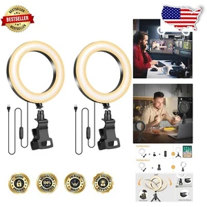 Portable 2-Pack LED Selfie Ring Light with Adjustable Tripod for On-the-Go Use - Picture 1 of 9