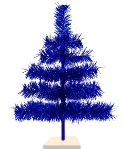 Shiny Blue Tinsel Christmas Tree, Stand Included, Tabletop Centerpiece Display - Picture 1 of 34